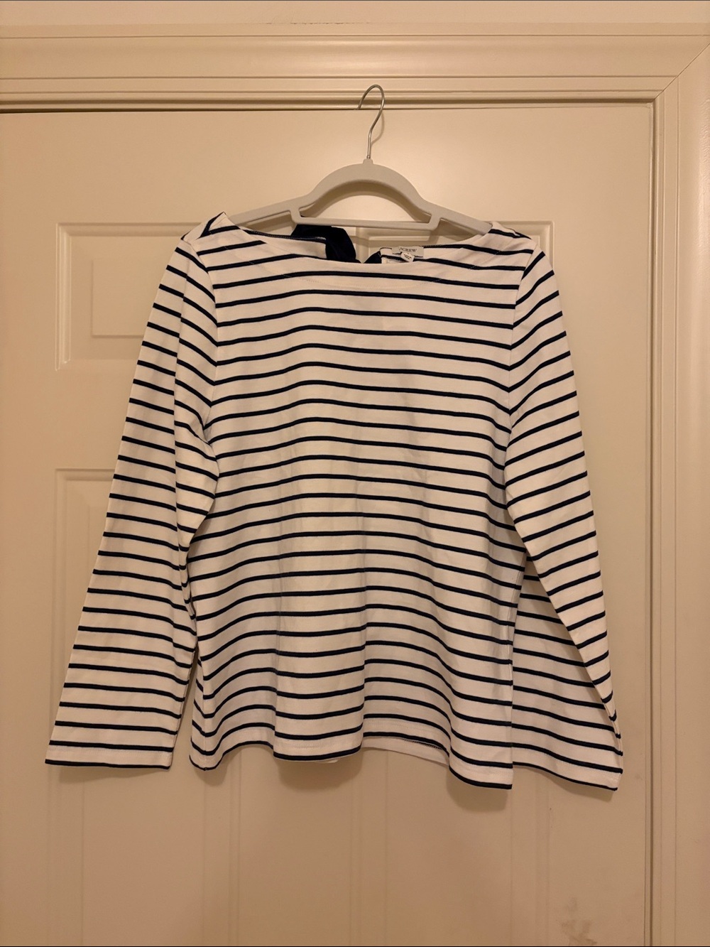 J. Crew Navy Striped Bow-Back Top/NWT/LARGE - Picture 12 of 13